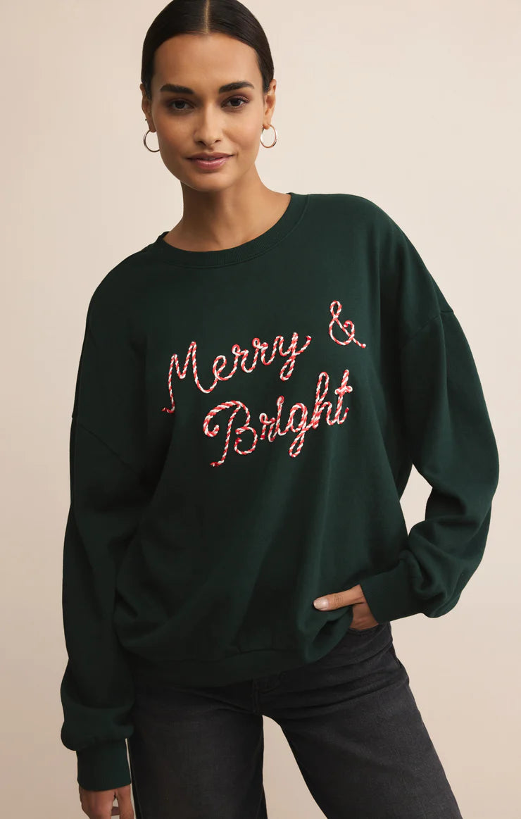 Z SUPPLY - BRIGHT SUNDAY SWEATSHIRT GARLAND GREEN