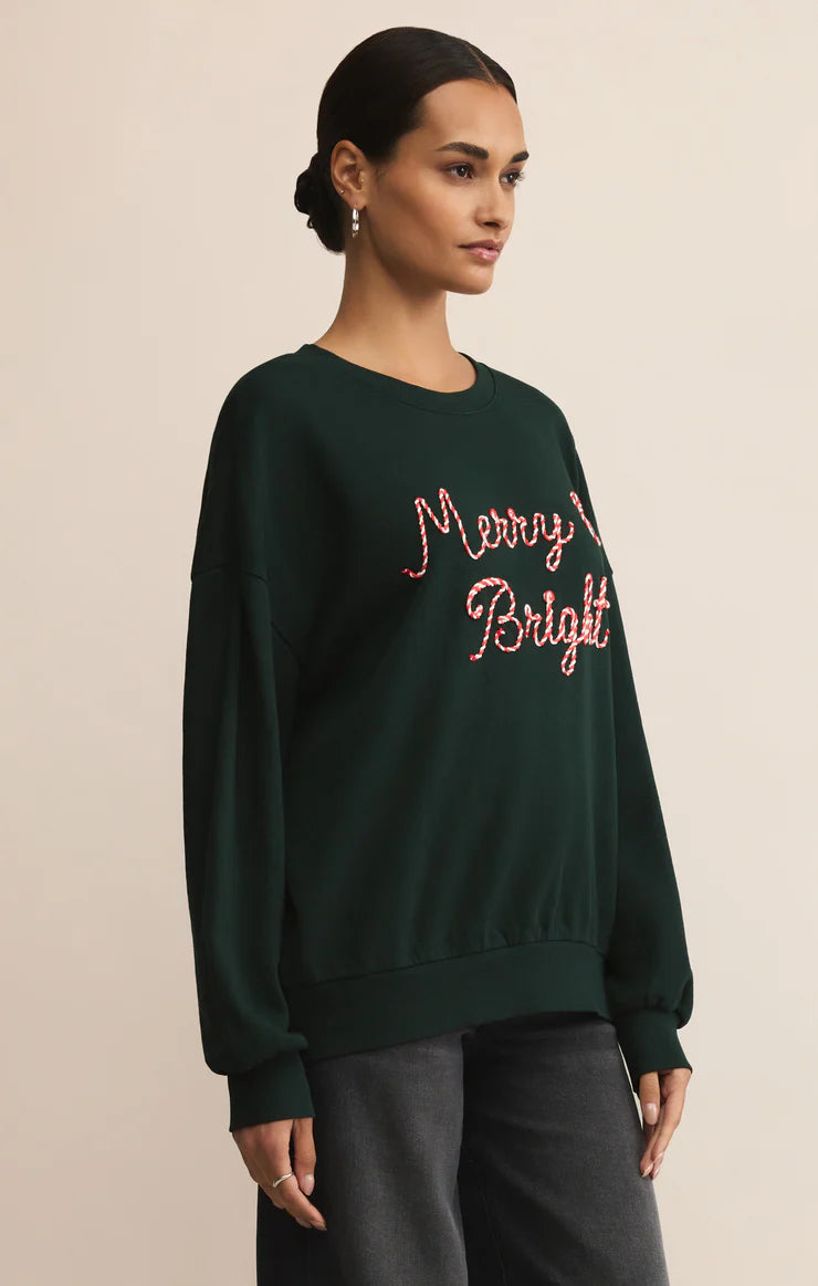 Z SUPPLY - BRIGHT SUNDAY SWEATSHIRT GARLAND GREEN