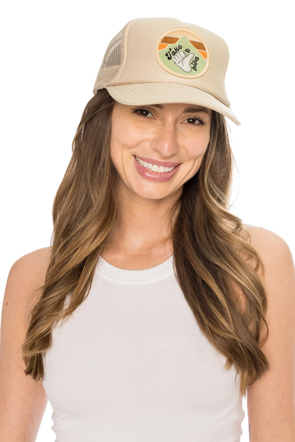 FRIDAY FEELIN - TAKE A HIKE TRUCKER HAT TAN