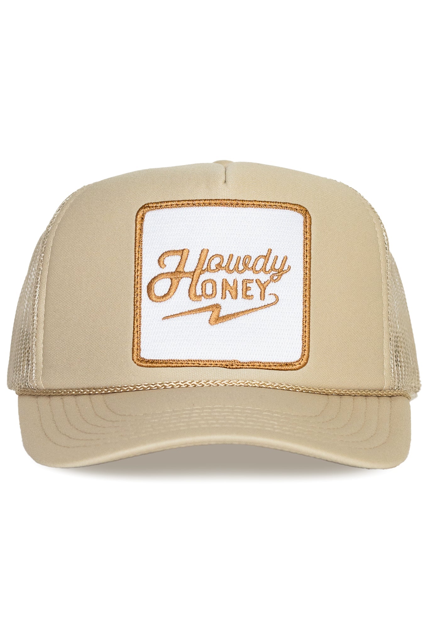 FRIDAY FEELIN - HOWDY HONEY TRUCKER HAT IN TAN – swirlboutique