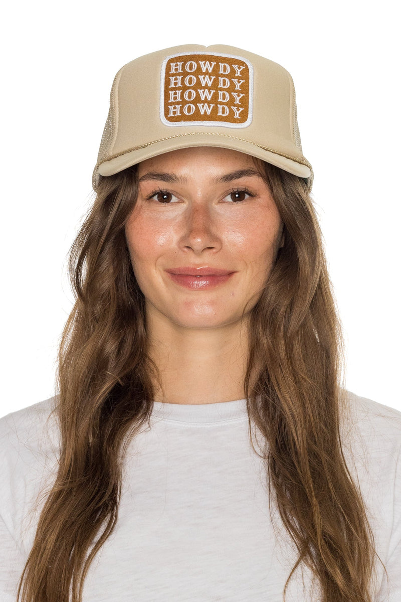 FRIDAY FEELIN - HOWDY TRUCKER HAT TAN