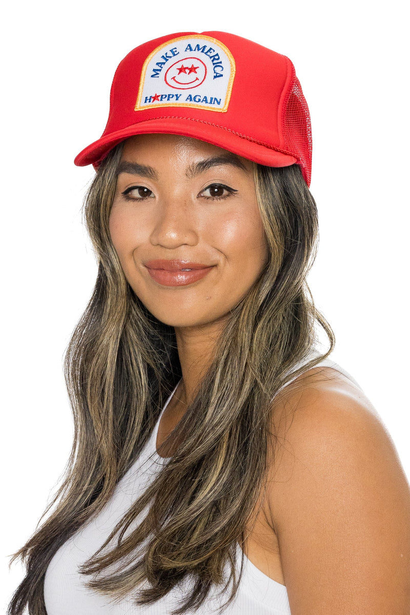 FRIDAY FEELIN - MAKE AMERICA HAPPY AGAIN TRUCKER HAT RED