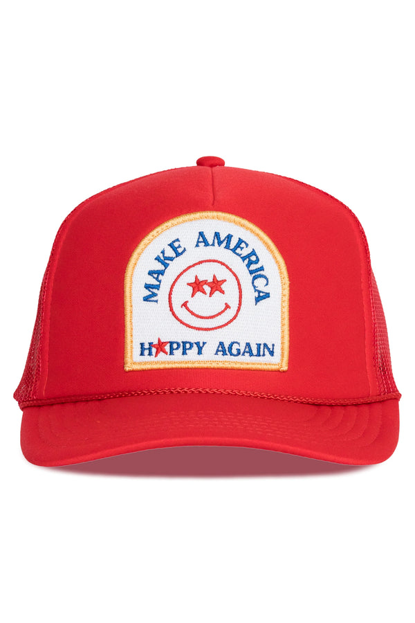 FRIDAY FEELIN - MAKE AMERICA HAPPY AGAIN TRUCKER HAT RED