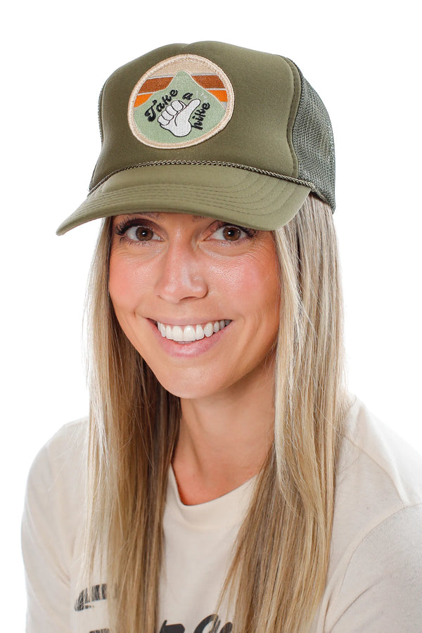 FRIDAY FEELIN - TAKE A HIKE TRUCKER HAT OLIVE