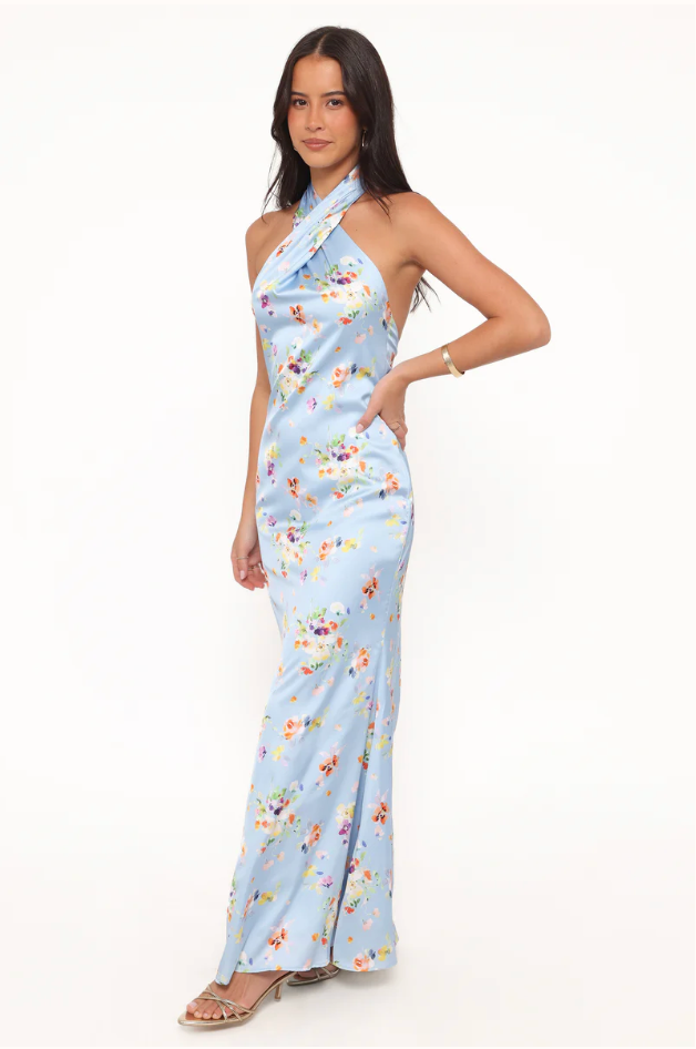 mila halterneck maxi dress pink floral PETAL & PUP