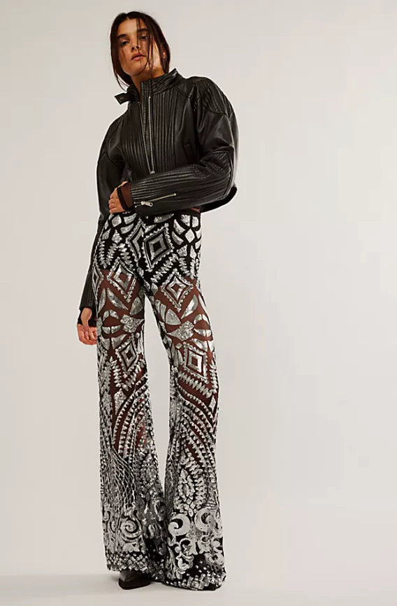 NIGHTCAP - CLEOPATRA FLARE PANT BLACK SILVER
