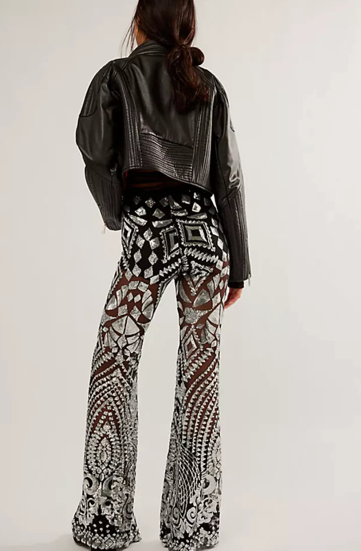 NIGHTCAP - CLEOPATRA FLARE PANT BLACK SILVER