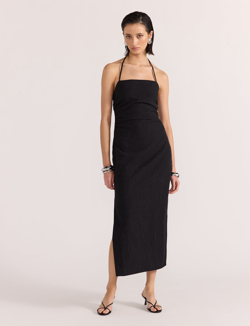 STAPLE THE LABEL - ATHENA HALTER MIDI DRESS BLACK