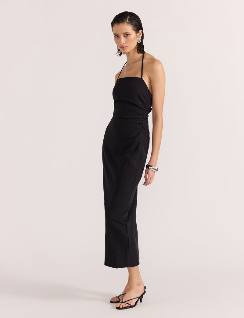 STAPLE THE LABEL - ATHENA HALTER MIDI DRESS BLACK