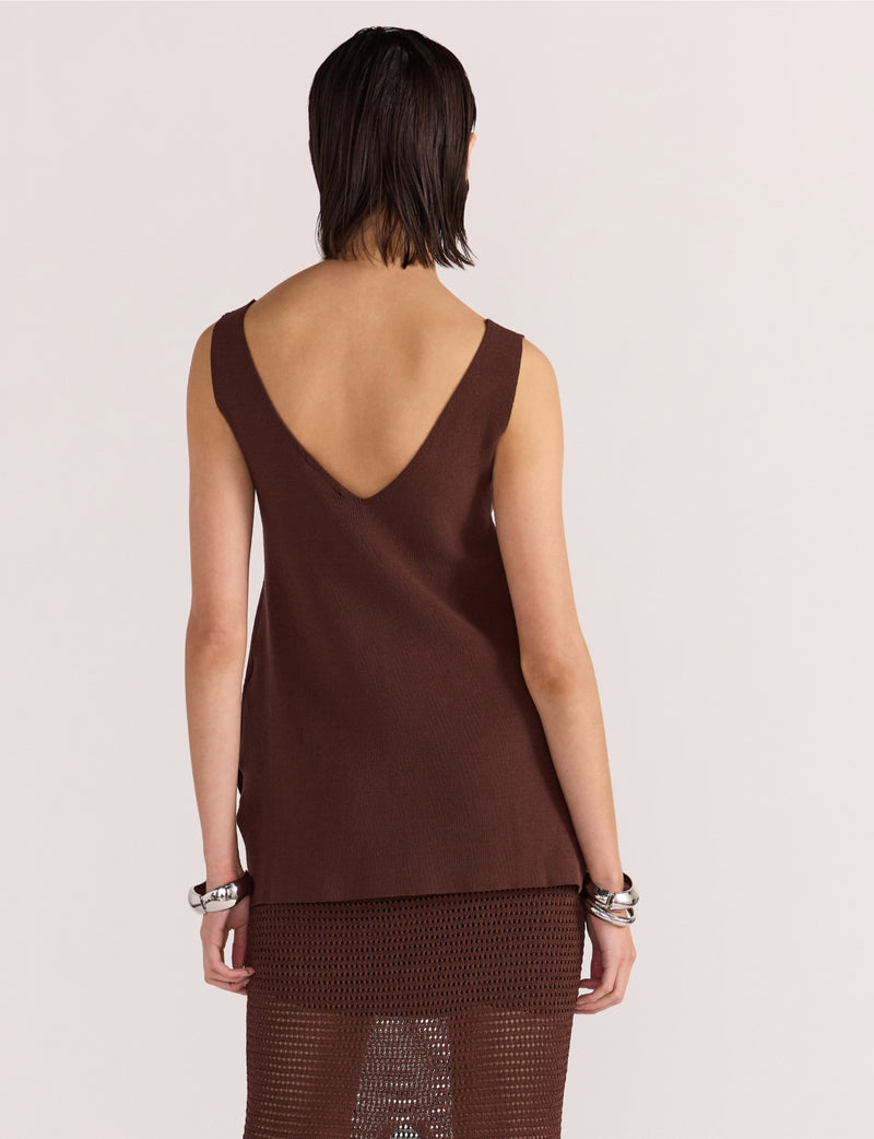 STAPLE THE LABEL - PORTICO V-NECK TUNIC KNIT ESPRESSO