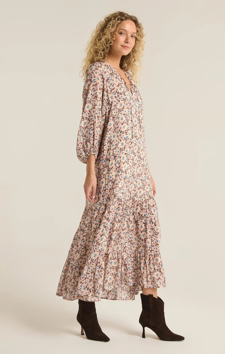 Z SUPPLY - CHAR LA PAZ FLORAL MIDI DRESS LATTE