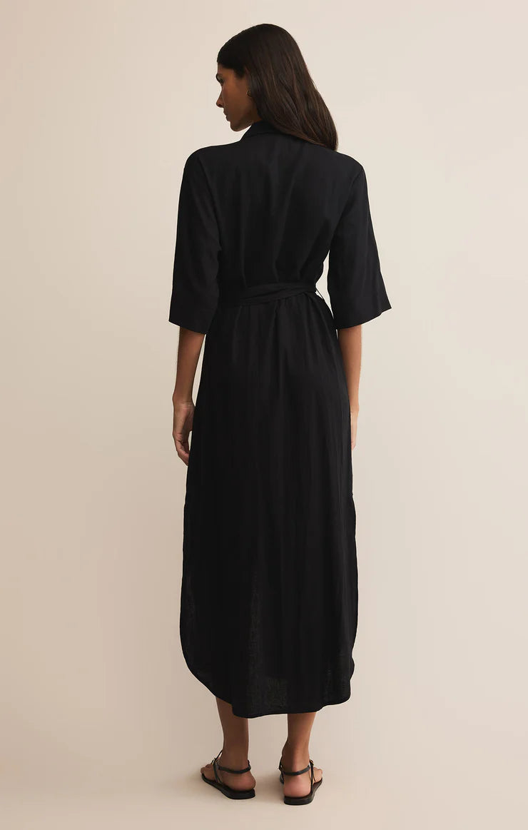 Z SUPPLY - BRISE LINEN MIDI DRESS BLACK