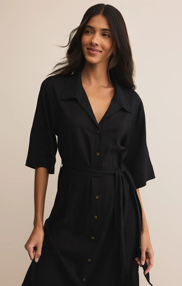 Z SUPPLY - BRISE LINEN MIDI DRESS BLACK