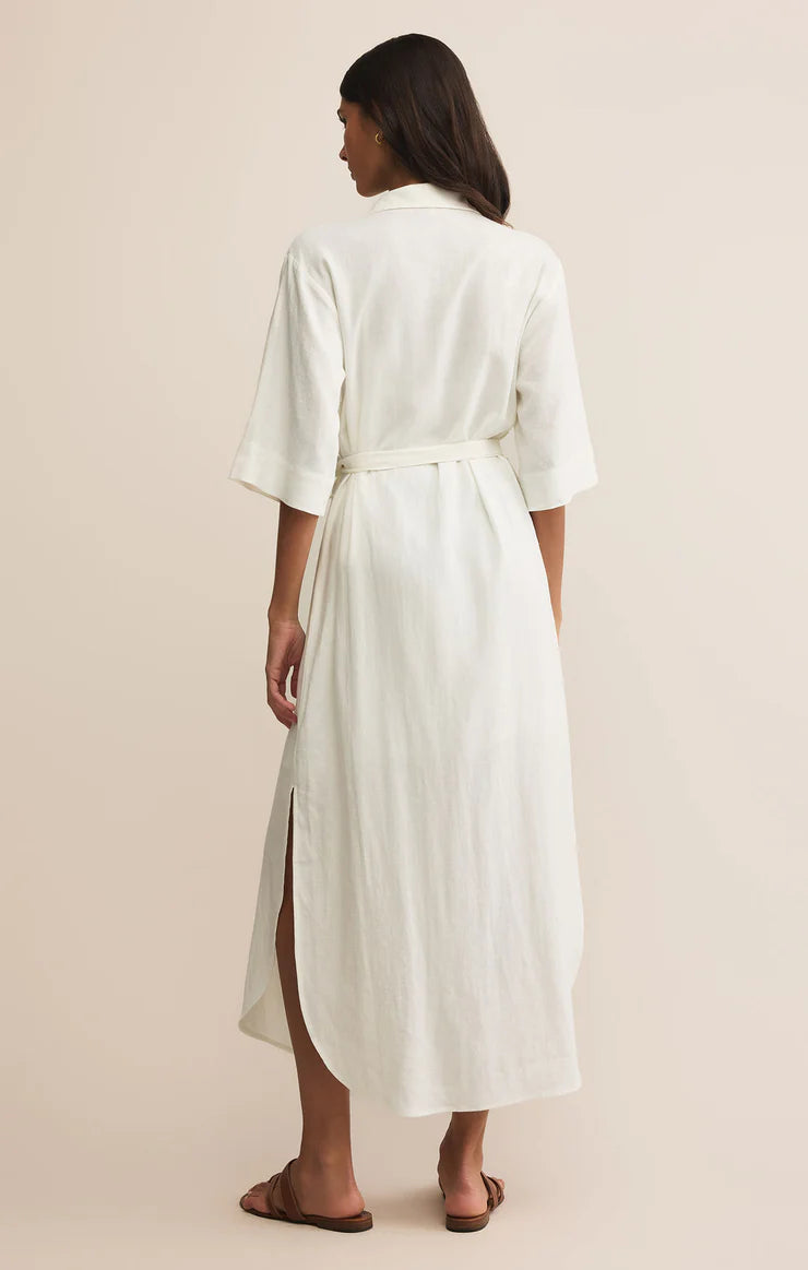Z SUPPLY -  BRISE LINEN MIDI SHIRT DRESS WHITE