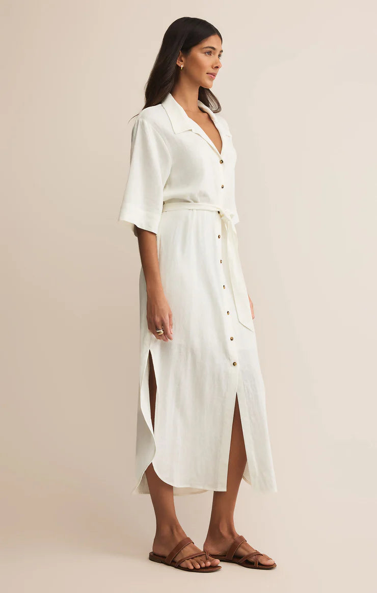 Z SUPPLY -  BRISE LINEN MIDI SHIRT DRESS WHITE
