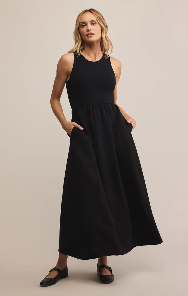 Z SUPPLY - CHARLOTTE RIB MIDI DRESS BLACK