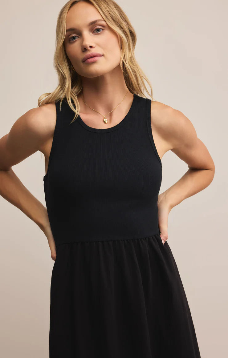 Z SUPPLY - CHARLOTTE RIB MIDI DRESS BLACK