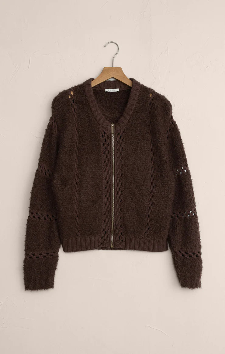 Z SUPPLY - SUNDANCE ZIP-UP SWEATER JACKET CHOCOLATE CHERRY