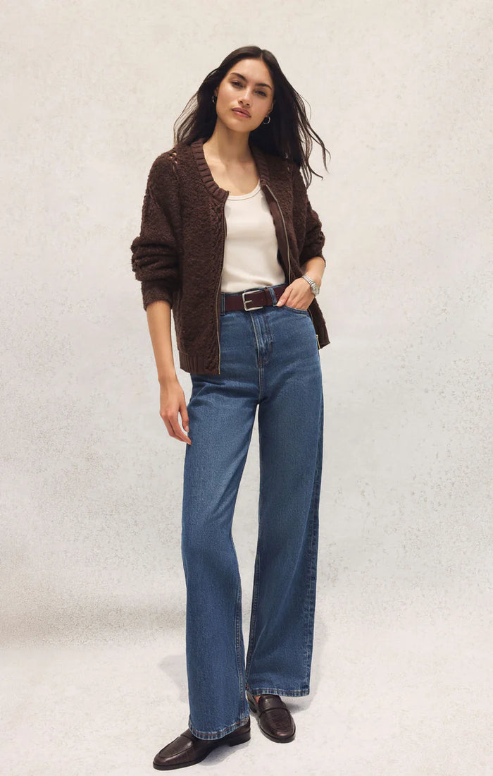 Z SUPPLY - SUNDANCE ZIP-UP SWEATER JACKET CHOCOLATE CHERRY