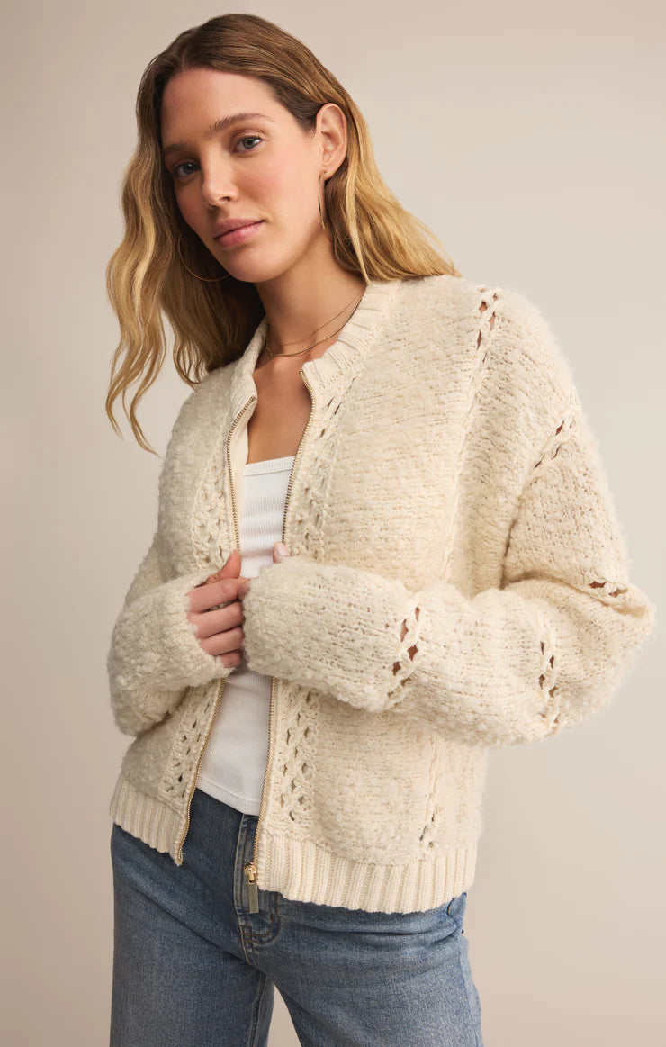 Z SUPPLY - SUNDANCE ZIP UP SWEATER JACKET CRYSTAL