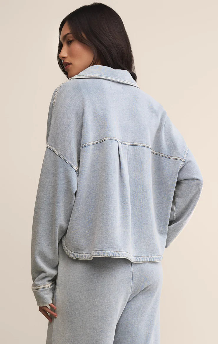 Z SUPPLY - ALL DAY CROPPED KNIT DENIM JACKET WASHED INDIGO
