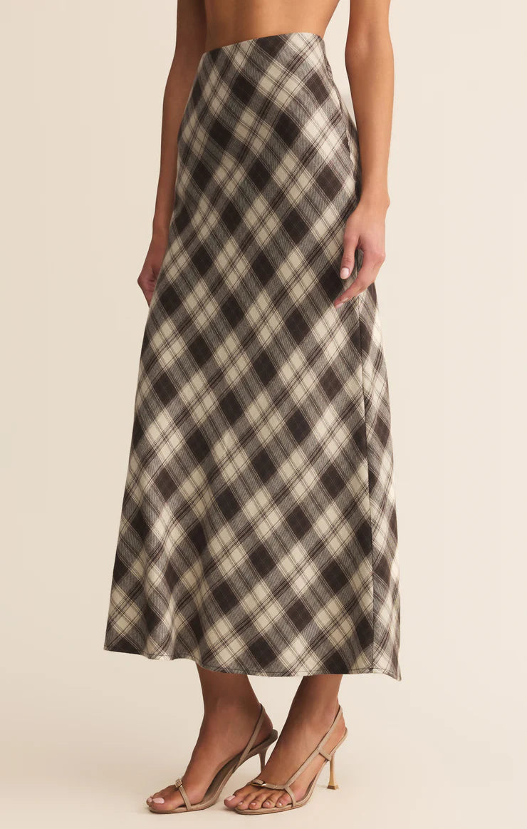 Z SUPPLY - EUROPA PLAID MIDI SKIRT BLACK