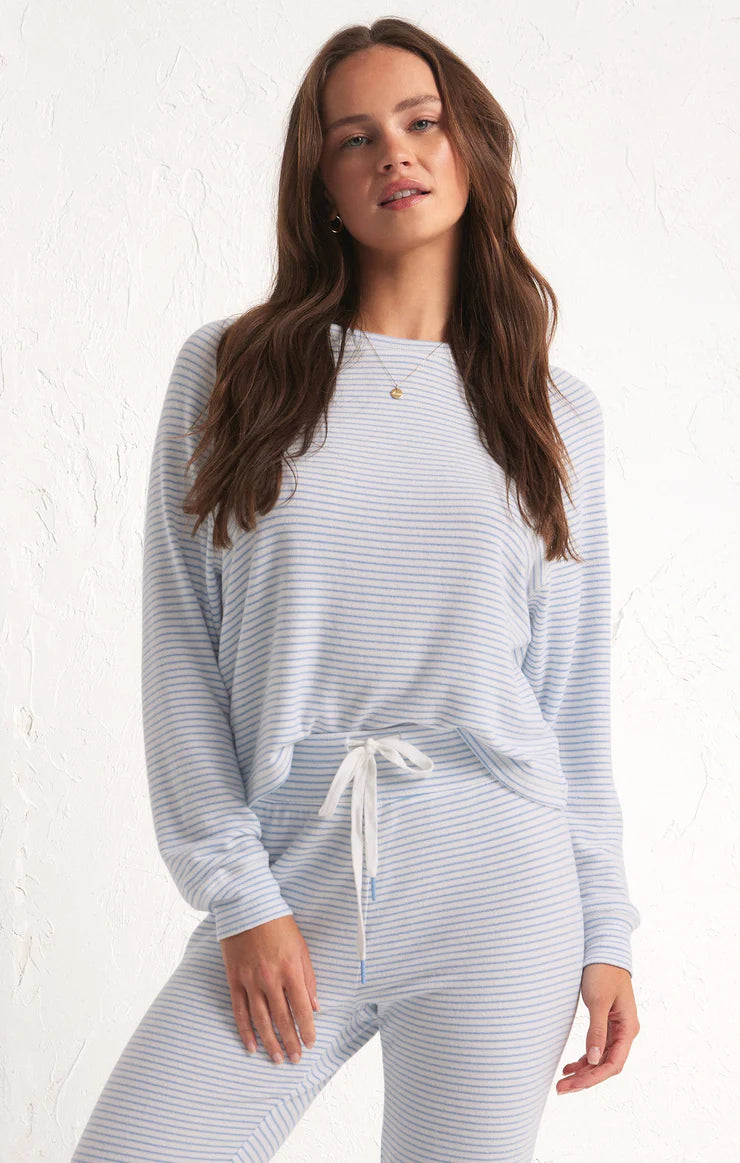 Z SUPPLY - STAYING IN STRIPE LS TOP BLUE JAY