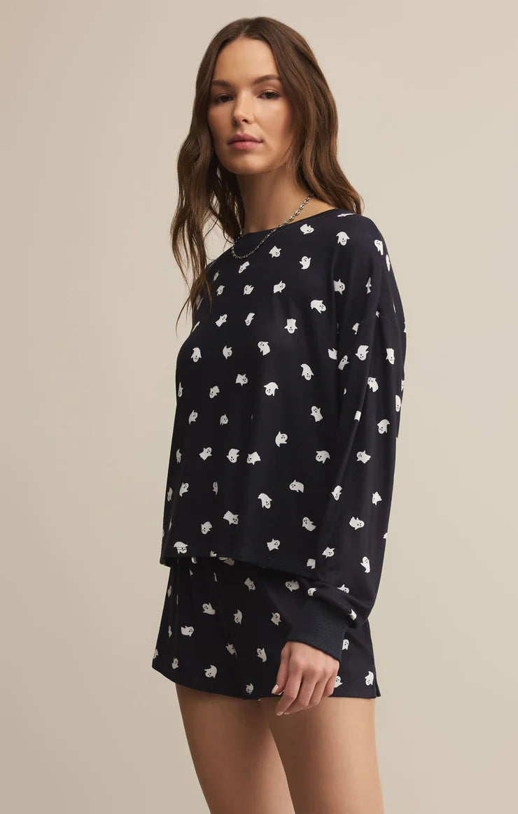Z SUPPLY - REGAN GHOST LONG SLEEVE TOP BLACK SAND