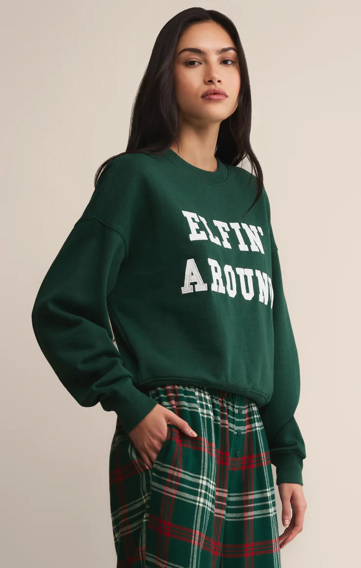 Z SUPPLY - FESTIVE HOLIDAY SWEATSHIRT MISTLETOE