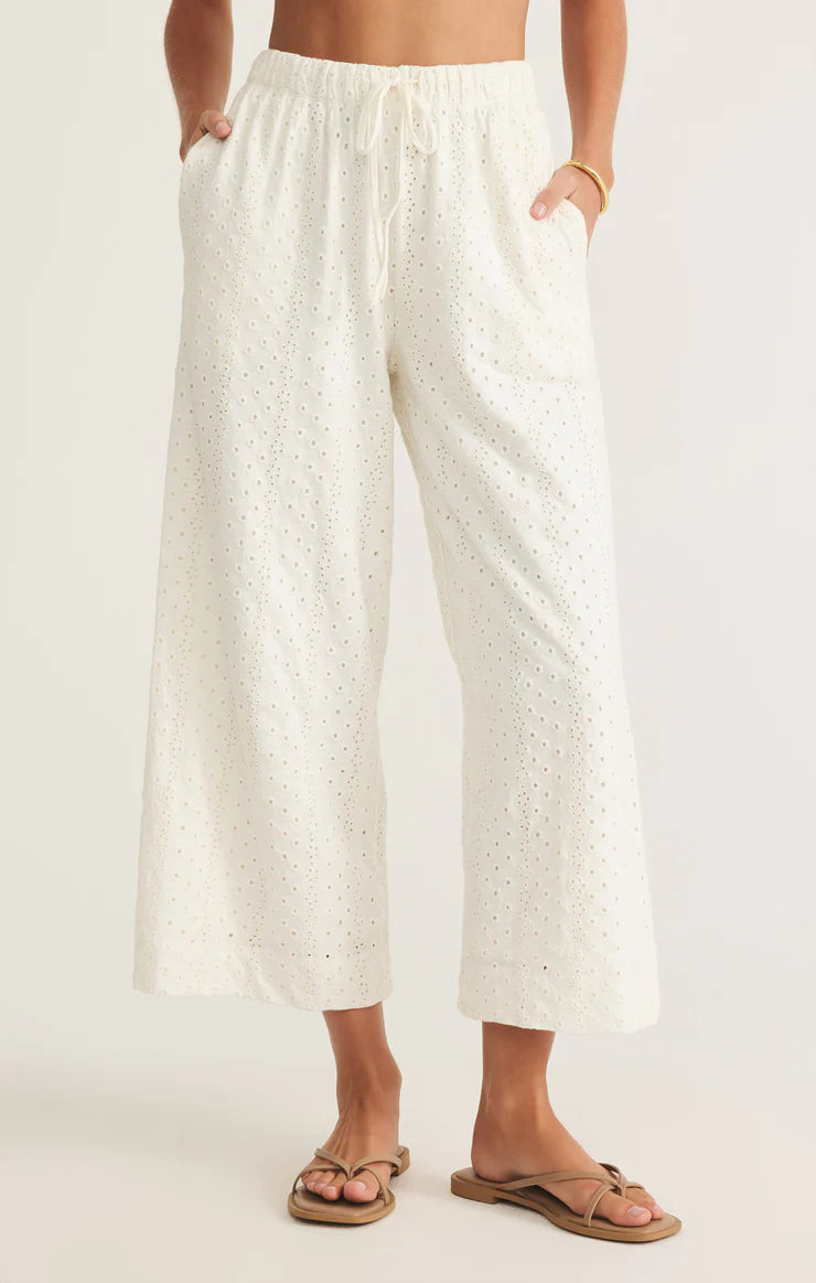 Z SUPPLY - ROMI KNIT EYELET PANT WHITE