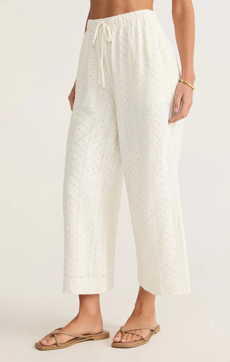 Z SUPPLY - ROMI KNIT EYELET PANT WHITE