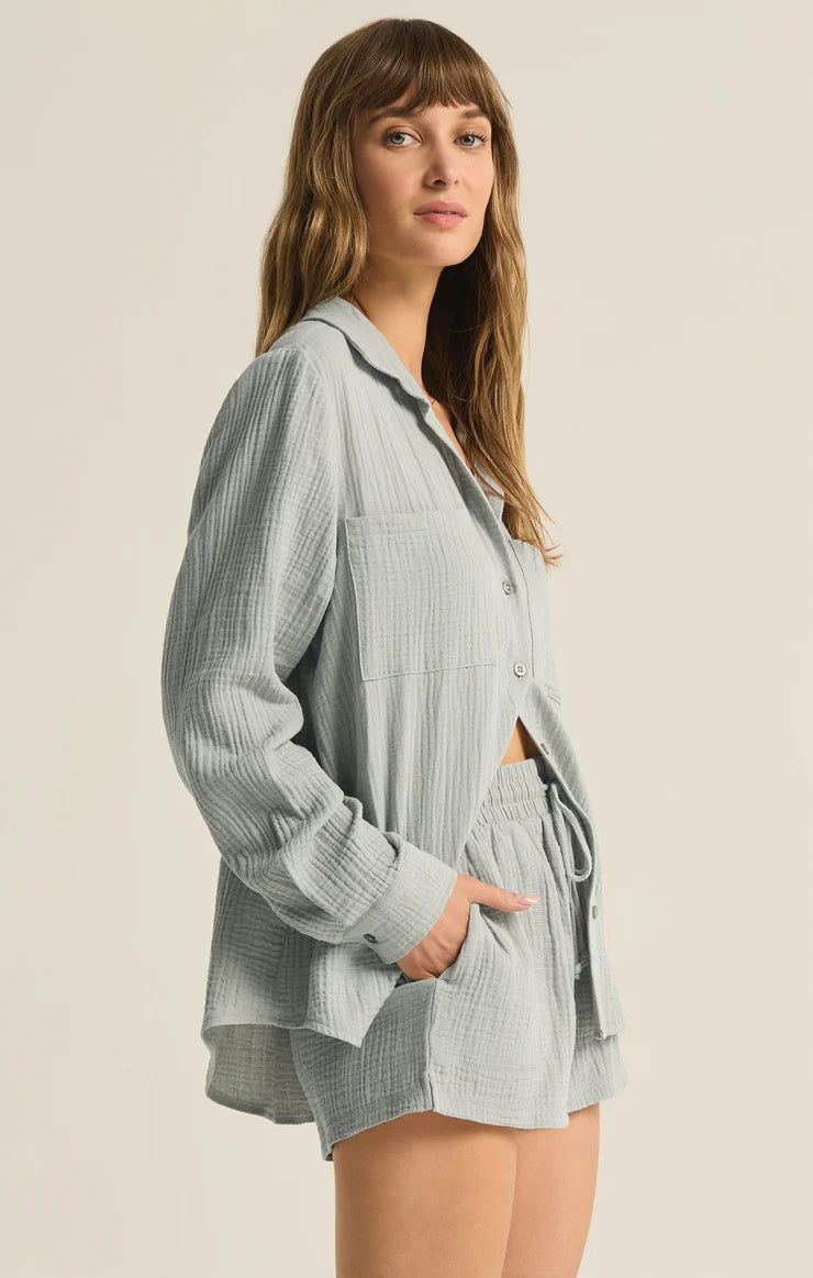 Z SUPPLY - KAILI BUTTON UP GAUZE TOP PALE JADE