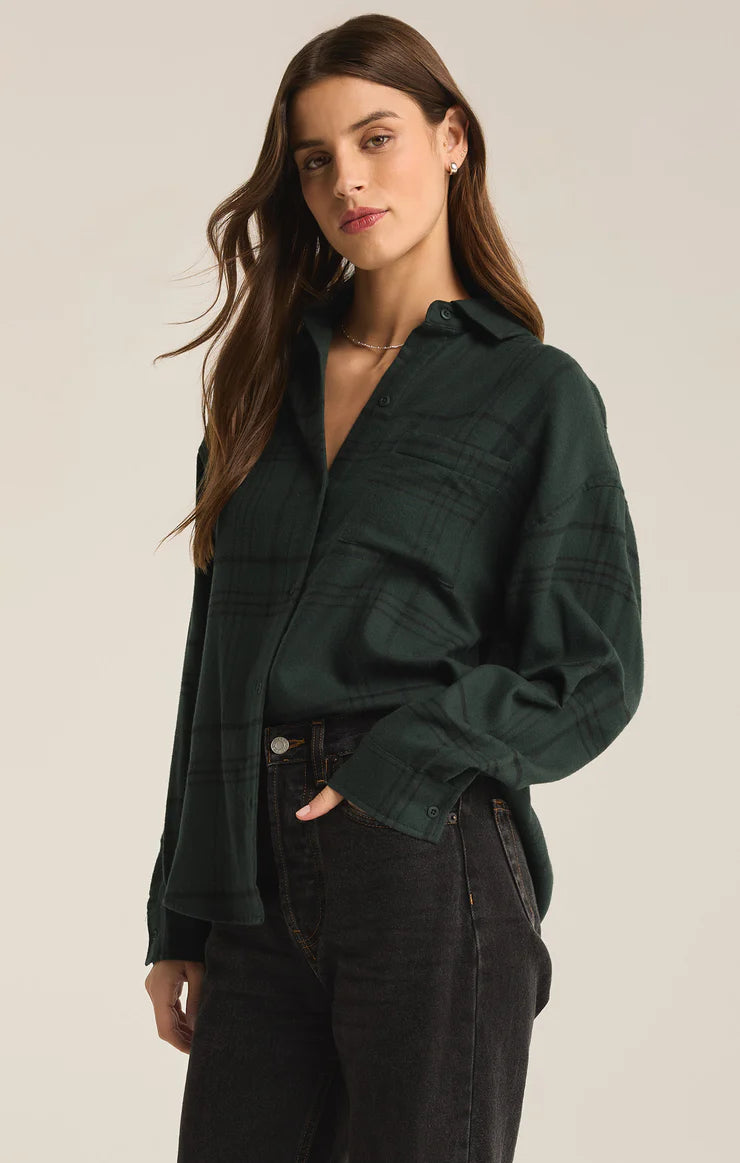 Z SUPPLY - RIVER PLAID BUTTON UP CYPRUS GREEN