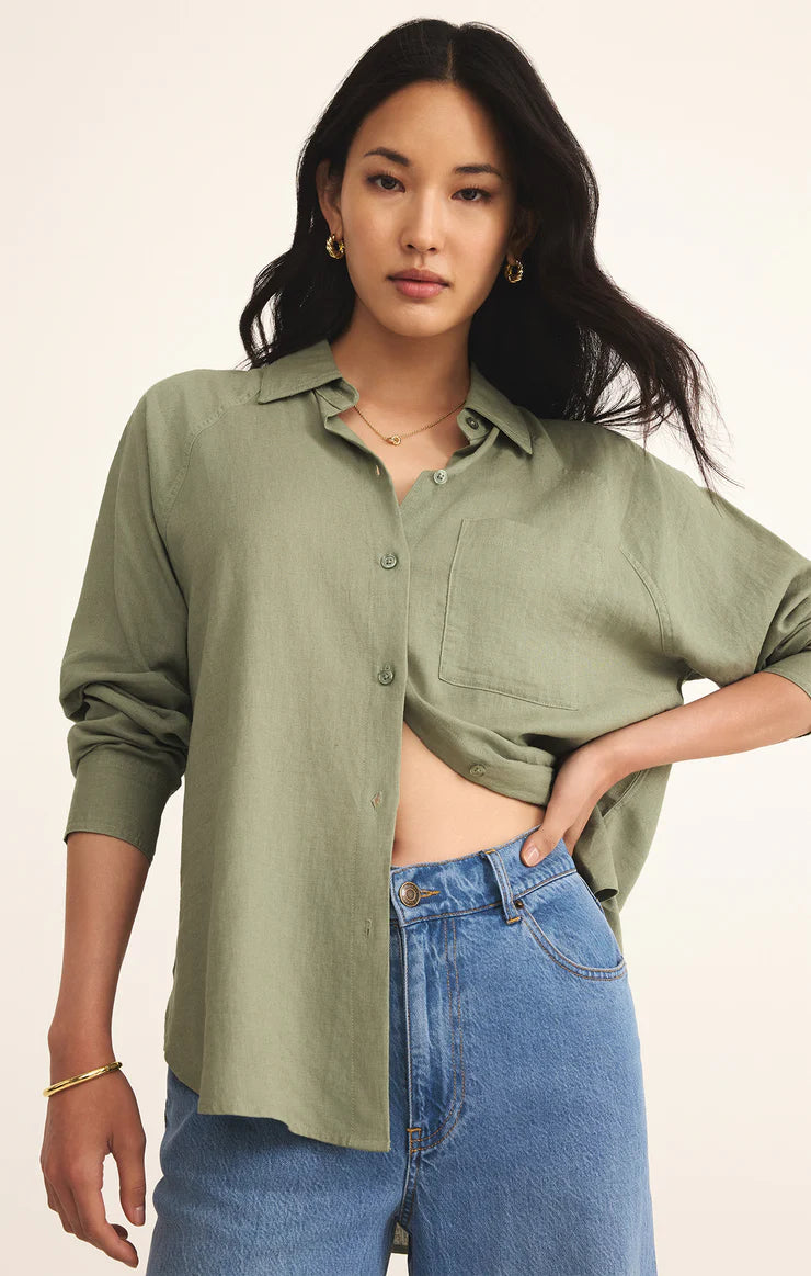 Z SUPPLY - THE PERFECT LINEN TOP AVOCADO