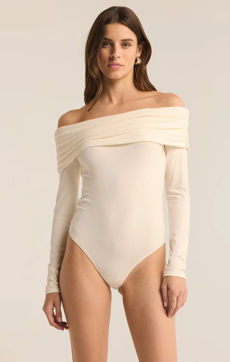 Z SUPPLY - STILL THE ONE OFF SHOULDER SECOND SKIN BODYSUIT SEA SALT