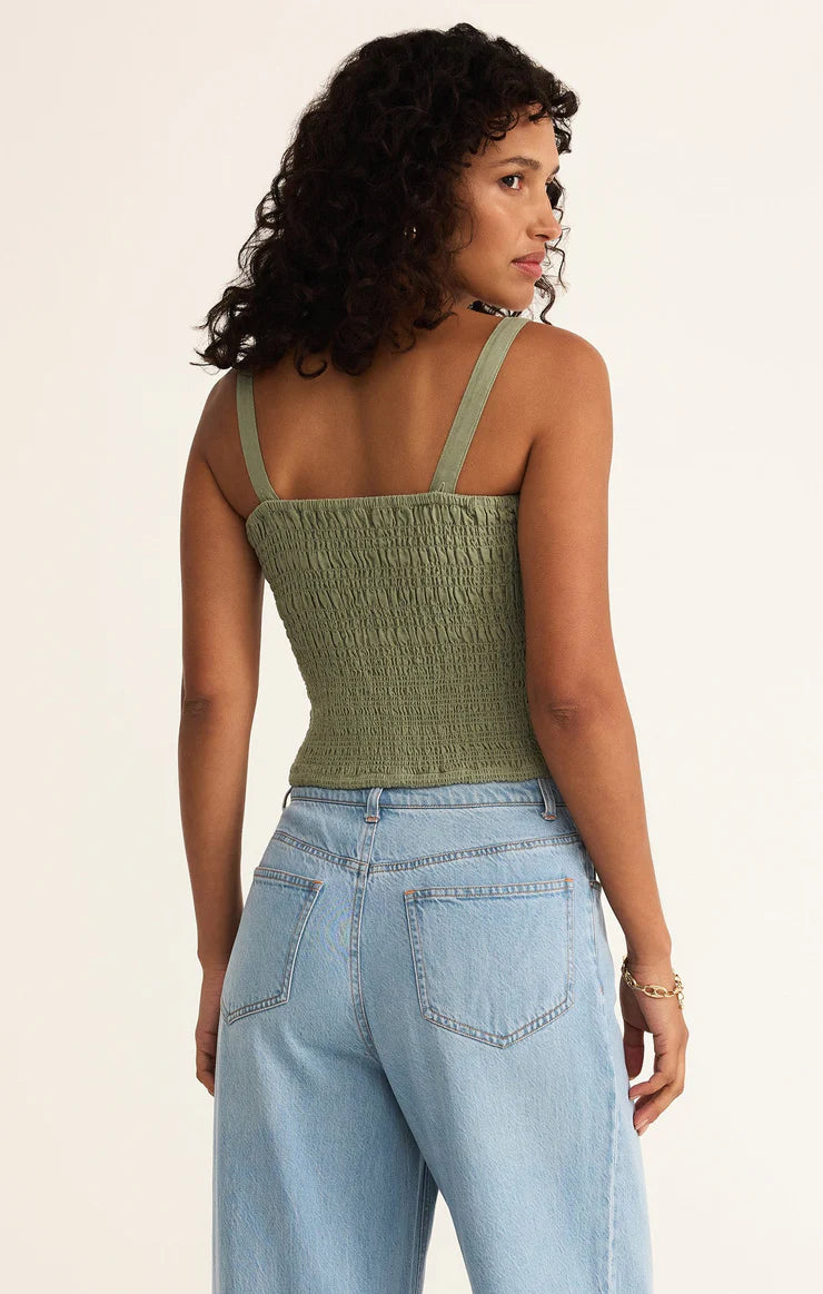 Z SUPPLY - AMELIE SMOCKED LINEN CROP TANK AVOCADO