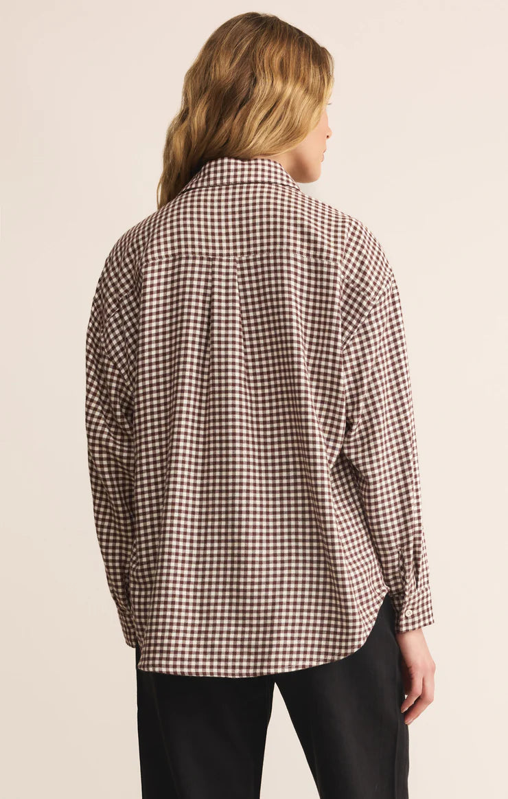 Z SUPPLY - RIVER PLAID BUTTON UP CHOCOLATE CHERRY