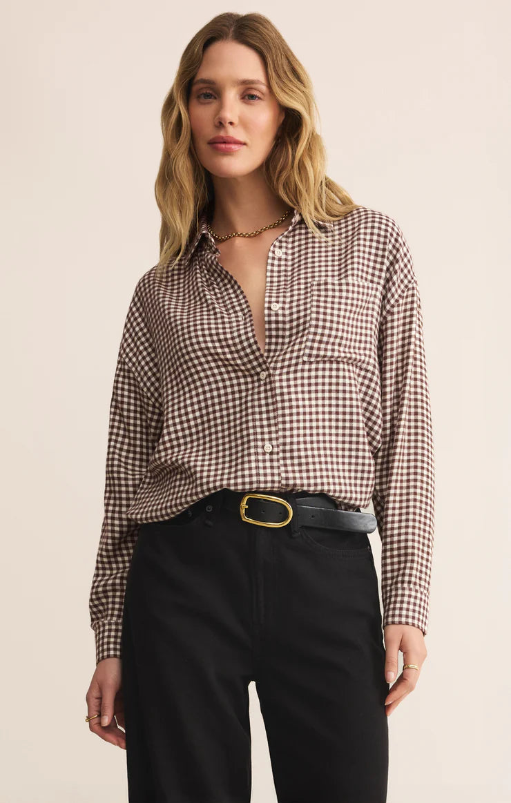 Z SUPPLY - RIVER PLAID BUTTON UP CHOCOLATE CHERRY