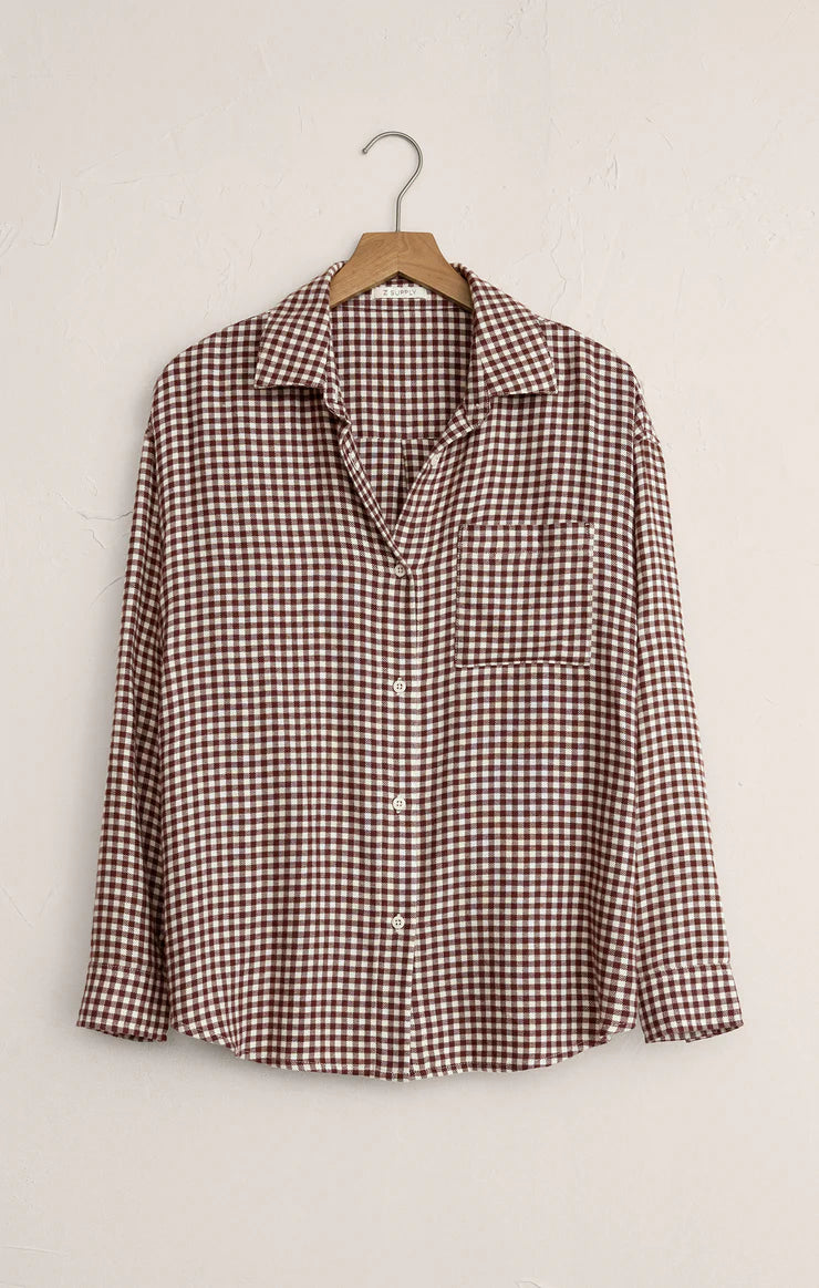 Z SUPPLY - RIVER PLAID BUTTON UP CHOCOLATE CHERRY