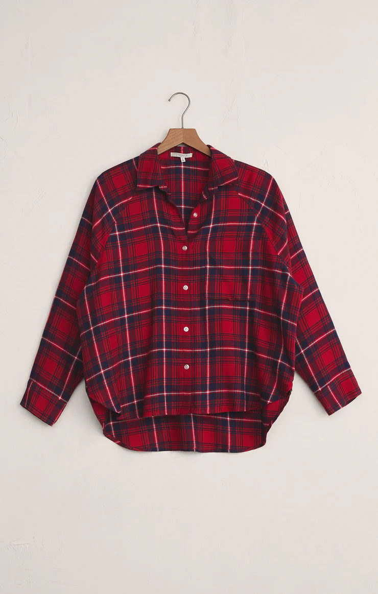 Z SUPPLY - RIVER PLAID BUTTON UP RED HAUTE