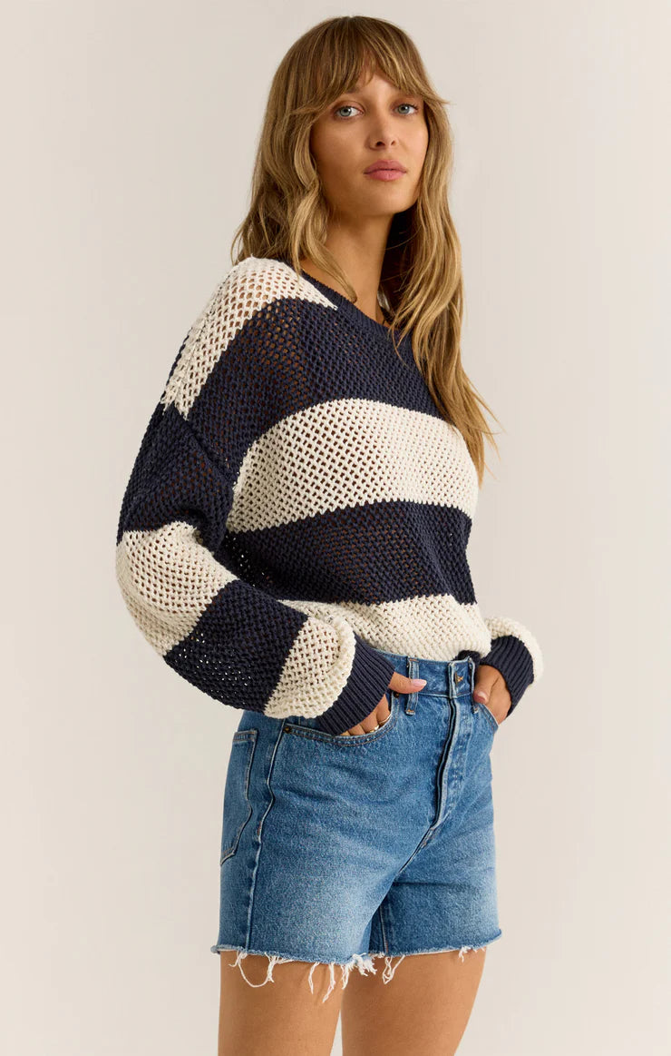 Z SUPPLY - BROADBEACH STRIPE SWEATER CAPTAIN NAVY