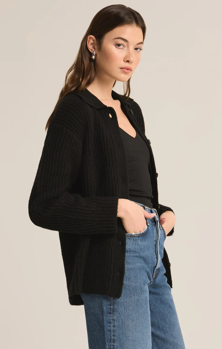 Z SUPPLY - LENNIE BUTTON UP SWEATER BLACK