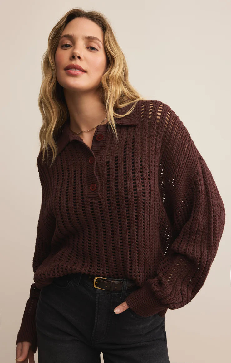 Z SUPPLY - LOOKING GLASS CROCHET POLO SWEATER