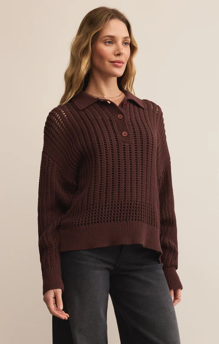 Z SUPPLY - LOOKING GLASS CROCHET POLO SWEATER