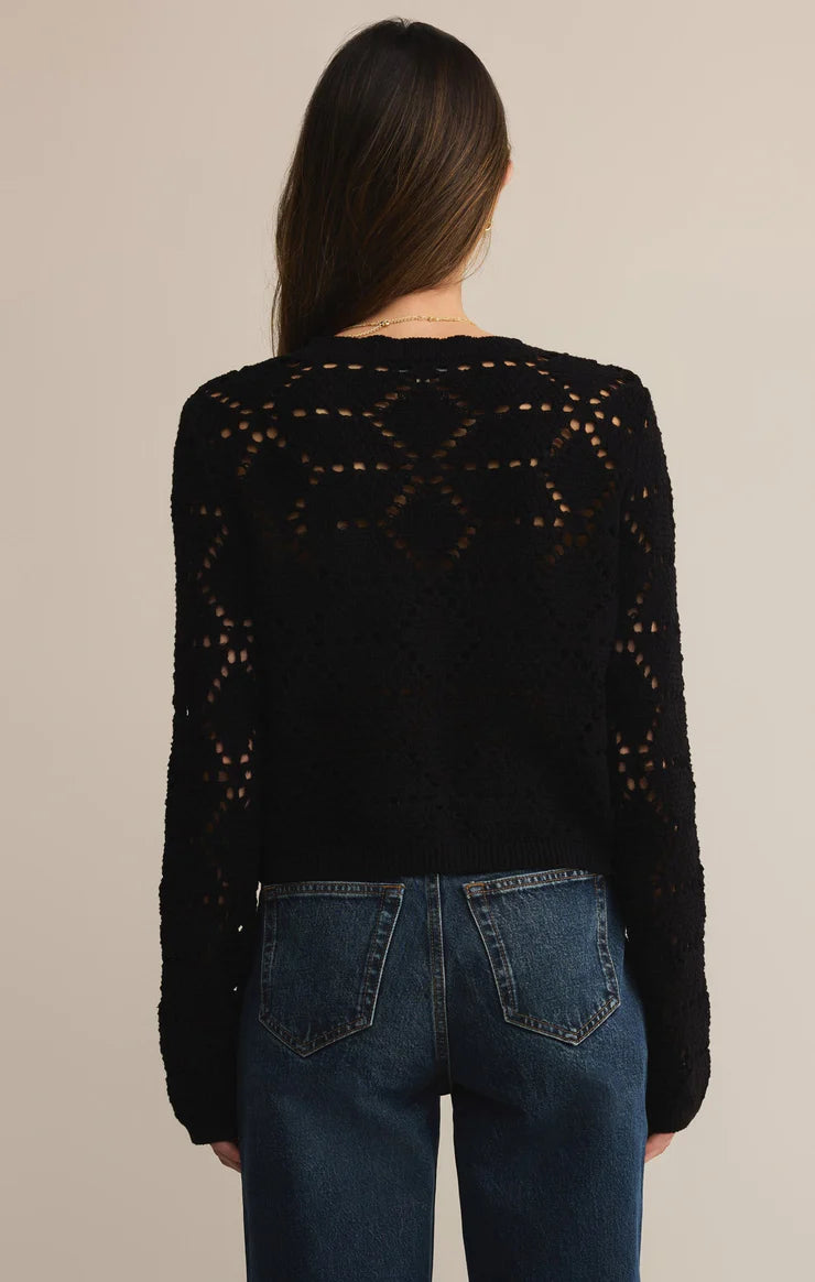 Z SUPPLY - ROSALYN DIAMOND SWEATER CARDIGAN BLACK