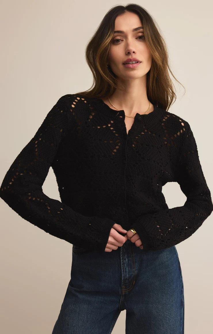 Z SUPPLY - ROSALYN DIAMOND SWEATER CARDIGAN BLACK
