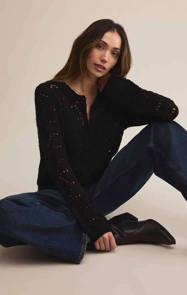 Z SUPPLY - ROSALYN DIAMOND SWEATER CARDIGAN BLACK
