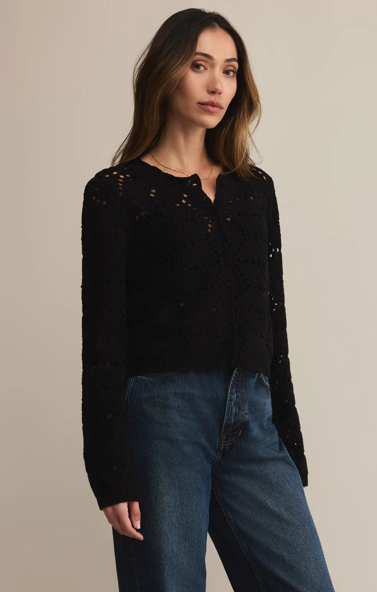 Z SUPPLY - ROSALYN DIAMOND SWEATER CARDIGAN BLACK