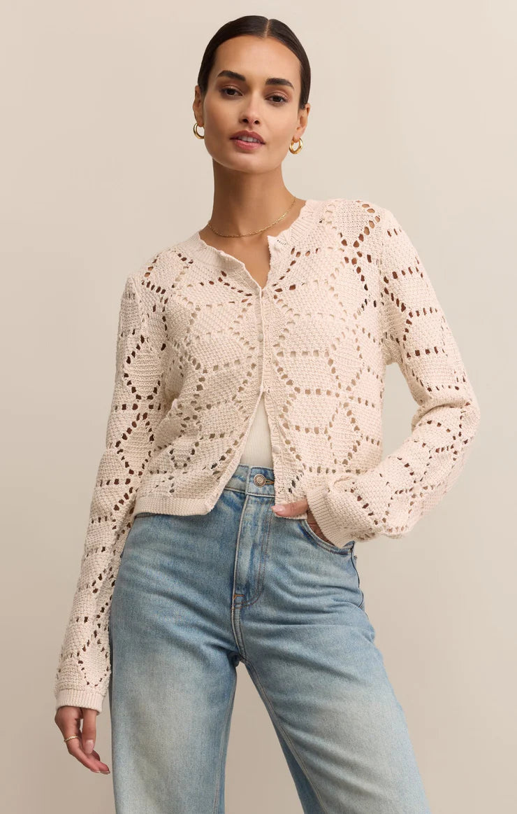 Z SUPPLY - ROSALYN DIAMOND SWEATER CARDIGAN CRYSTAL