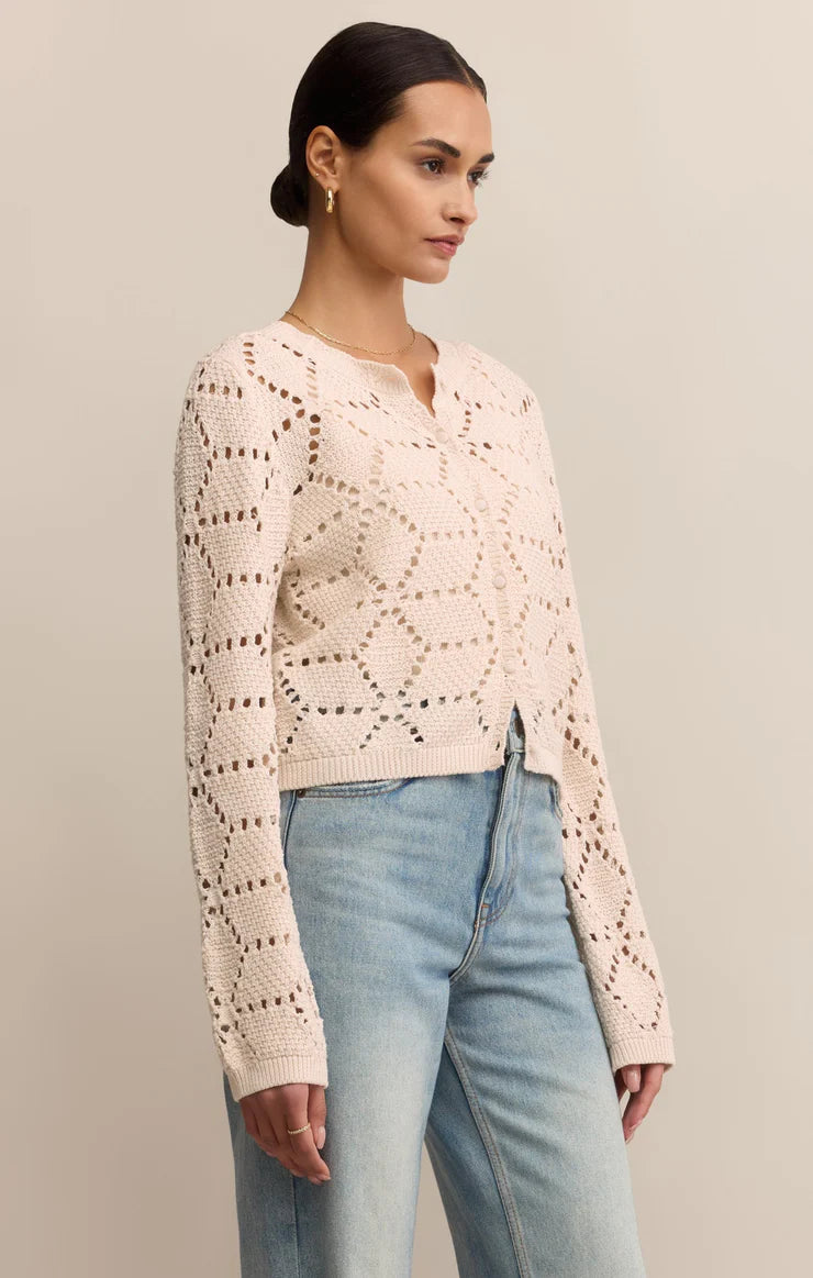 Z SUPPLY - ROSALYN DIAMOND SWEATER CARDIGAN CRYSTAL